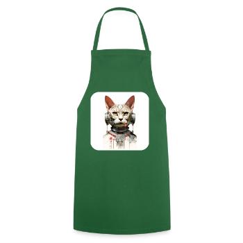 Retro Cyborg Robot Space Cat IV - Cooking Apron - green - Front - AI Model Male 185 dark (185cm)