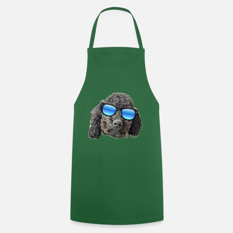 cute cute black poodle with sunglasses - Cooking Apron - green