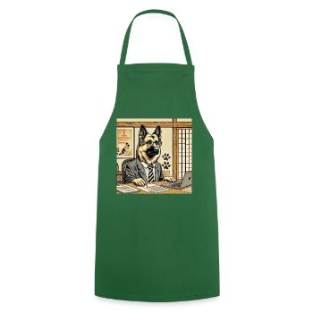 Schäferhund am Schreibtisch - Ukiyo-e Stil - Kochschürze - Grün - Vorne - AI Model Male 185 dark (185cm)
