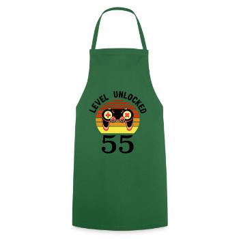 Niveau 55 débloqué 55 Anniversaire 55 ans - Tablier de cuisine - vert foncé - Devant - AI Model Male 185 dark (185cm)