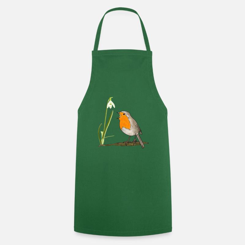 Frühling, Rotkehlchen, Schneeglöckchen - Kochschürze - Grün