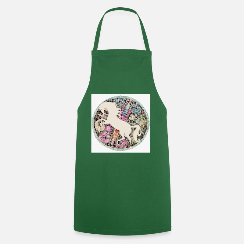 Cheval mosaïque blanc - Tablier de cuisine - vert foncé