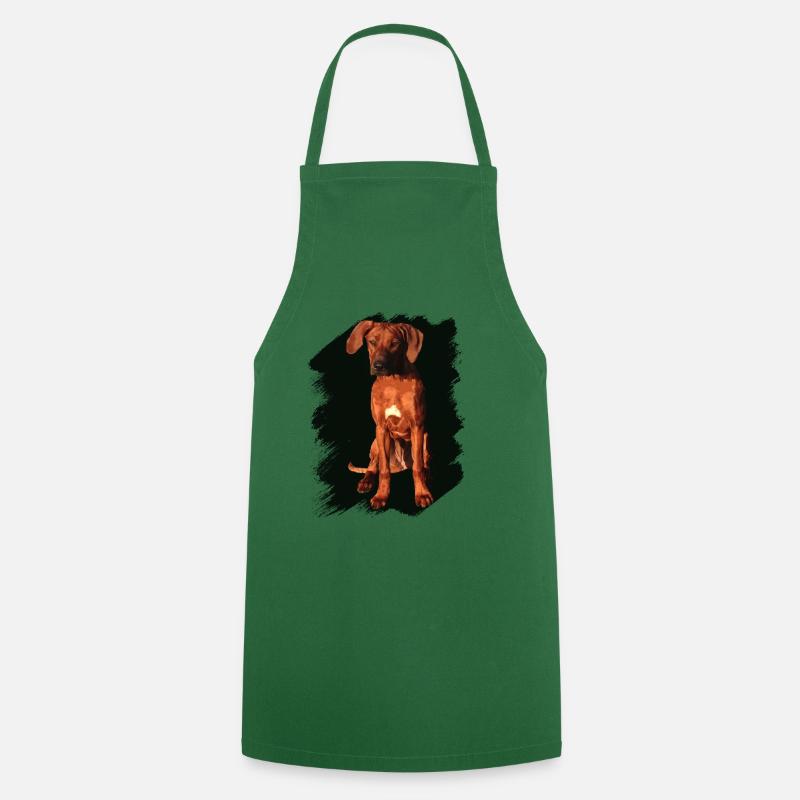 Rhodesian Ridgeback on black background - Cooking Apron - green