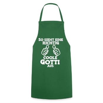 So sieht eine coole Gotti aus Patentante Schweiz - Kochschürze - Grün - Vorne - AI Model Male 185 dark (185cm)