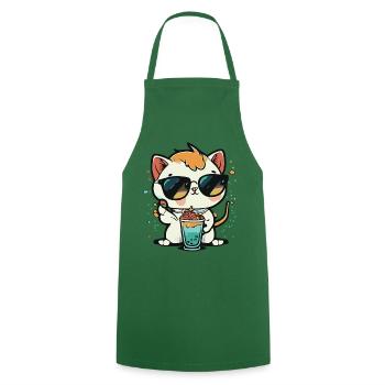 Cat Love: Beach and Cocktail - Cooking Apron - green - Front - AI Model Male 185 dark (185cm)