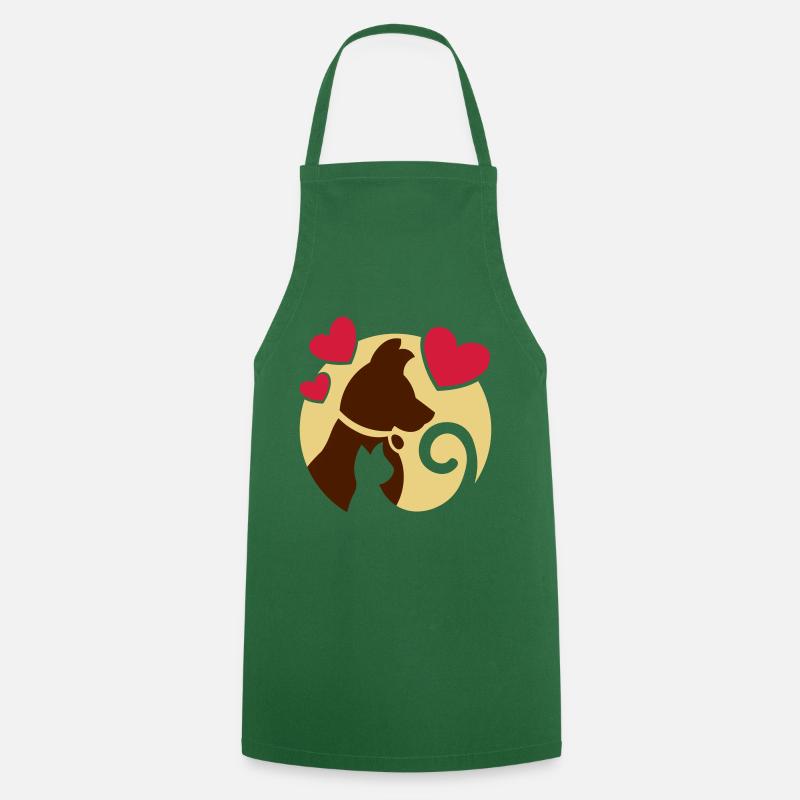 Chat et chien - Tablier de cuisine - vert foncé