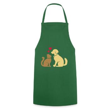 Animal friends / cat and dog / BFF - Cooking Apron - green - Front - AI Model Male 185 dark (185cm)