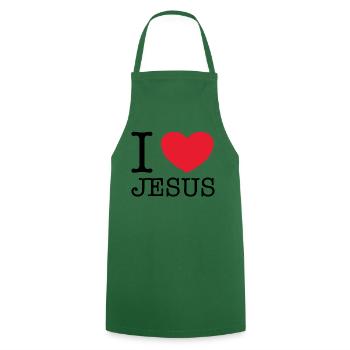Jésus-Christ de Nazareth Foi J’aime Jésus - Tablier de cuisine - vert foncé - Devant - AI Model Male 185 dark (185cm)
