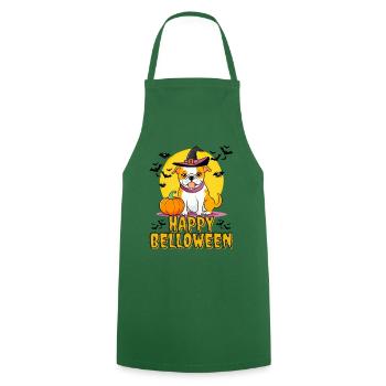 HAPPY BELLOWEEN Halloween Dog Dogs Bulldog - Cooking Apron - green - Front - AI Model Male 185 dark (185cm)