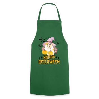 HAPPY BELLOWEEN Halloween Dog Dogs Bulldog - Cooking Apron - green - Front - AI Model Male 185 dark (185cm)