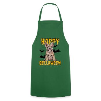 HAPPY BELLOWEEN Halloween Hund Hunde Bulldogge - Kochschürze - Grün - Vorne - AI Model Male 185 dark (185cm)