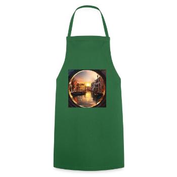 Venise, or, coucher de soleil, reflet - Tablier de cuisine - vert foncé - Devant - AI Model Male 185 dark (185cm)