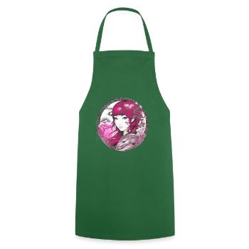 Anime,Asian,Flowers,Pink Hair,Vintage - Cooking Apron - green - Front - AI Model Male 185 dark (185cm)