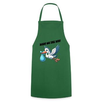 Soon I'll be a mother, baby on the way, stork - Cooking Apron - green - Front - AI Model Male 185 dark (185cm)