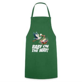 Soon I'll be a mother, baby on the way, stork - Cooking Apron - green - Front - AI Model Male 185 dark (185cm)