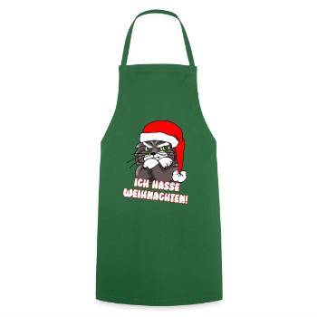 Comicstyle Katzenmotiv - Weihnachten ohne mich - Kochschürze - Grün - Vorne - AI Model Male 185 dark (185cm)
