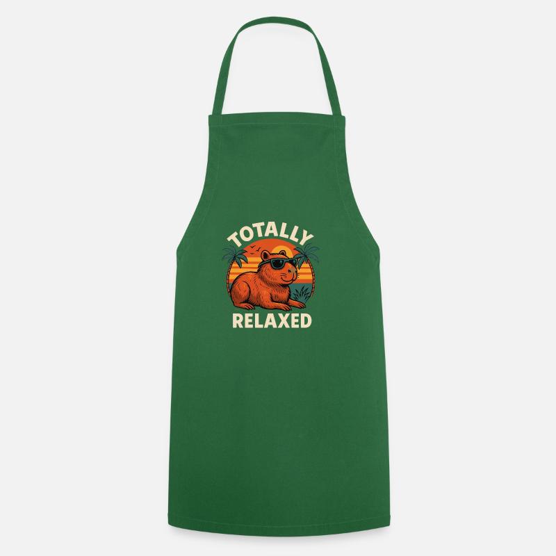 Coucher de soleil détendu sur le capybara - Tablier de cuisine - vert foncé