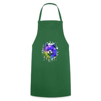 Pomeranian Dog Head Portrait Colorful - Cooking Apron - green - Front - AI Model Male 185 dark (185cm)