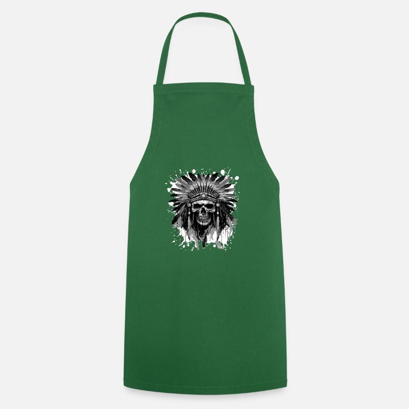 Crâne Apache amérindien - Tablier de cuisine - vert foncé
