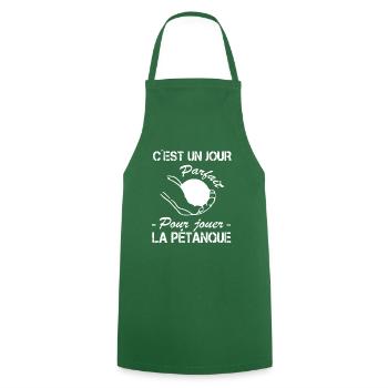 Pétanque Shirt • Un jour parfait • Pétanque Cadeau - Tablier de cuisine - vert foncé - Devant - AI Model Male 185 dark (185cm)