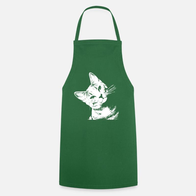 Chat motif chat tête de chat Mignon Oblique Dames - Tablier de cuisine - vert foncé