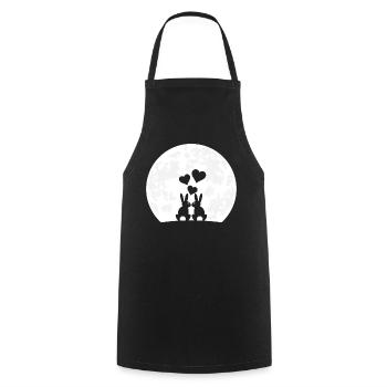 Heart Rabbit Rabbit Ladies Moon Love Rabbit Motif - Cooking Apron - black - Front - AI Model Male 185 dark (185cm)