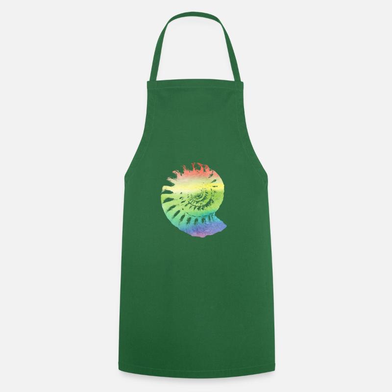 Fossil Ammonit in regenbogenfarben Geschenk - Kochschürze - Grün