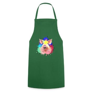 Pig, colorful, splashes of color, painting - Cooking Apron - green - Front - AI Model Male 185 dark (185cm)