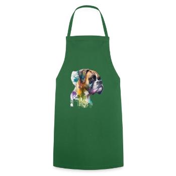German Boxer Dog Watercolor Design - Cooking Apron - green - Front - AI Model Male 185 dark (185cm)