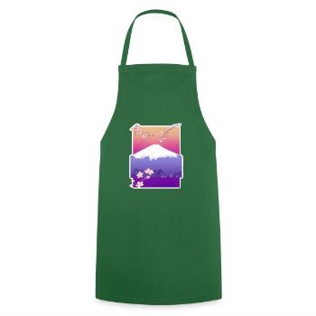 Japon montagne beau design avec des fleurs - Tablier de cuisine - vert foncé - Devant - AI Model Male 185 dark (185cm)