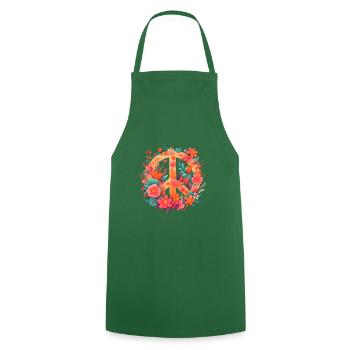 Peace Sign World Love Flowers Hippie Groovy Vibes - Tablier de cuisine - vert foncé - Devant - AI Model Male 185 dark (185cm)