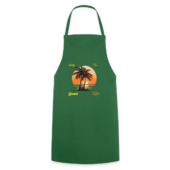 Palmenstrand „Living the good life“ mit Sunset - Kochschürze - Grün - Vorne - AI Model Male 185 dark (185cm)