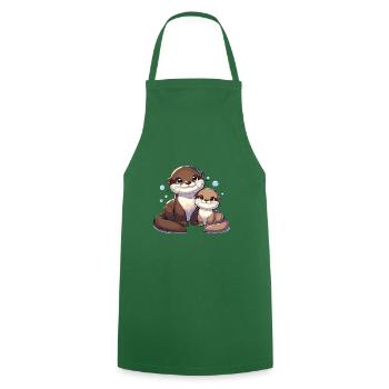 Cute otter family illustration for - Cooking Apron - green - Front - AI Model Male 185 dark (185cm)