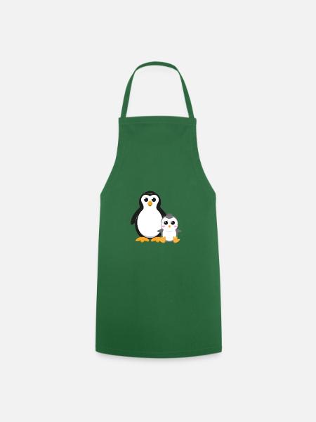 Pinguin mit Pinguinbaby - Kochschürze - Grün