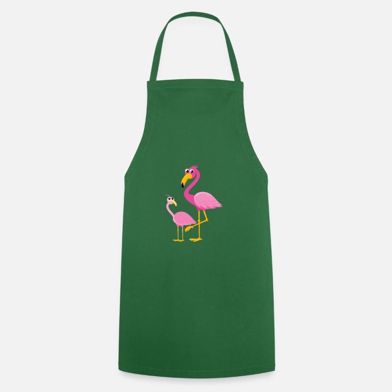 Flamingo avec bébé flamingo - Tablier de cuisine - vert foncé
