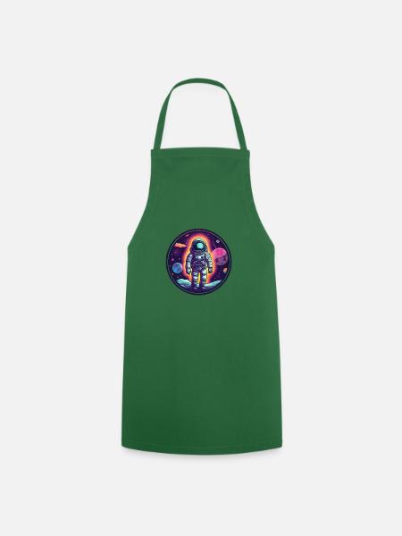 Retro Space Doodle: Astronaut Adventure - Cooking Apron - green