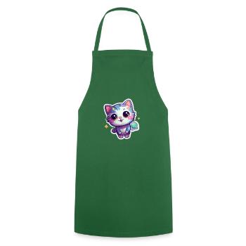 Cute cartoonish kitty floating in space - Cooking Apron - green - Front - AI Model Male 185 dark (185cm)