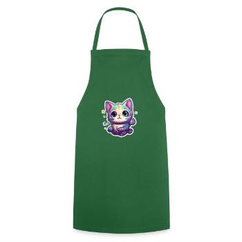 Mignon chat de dessin animé flottant dans l’espace - Tablier de cuisine - vert foncé - Devant - AI Model Male 185 dark (185cm)