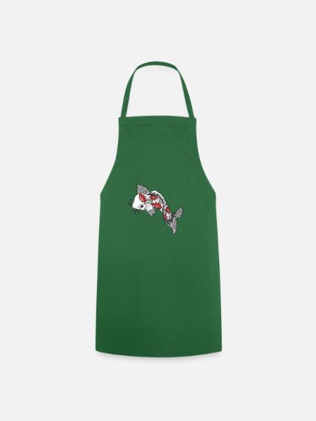 Poisson Koi - design art corporel - Tablier de cuisine - vert foncé