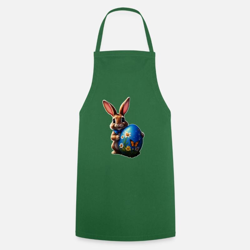 Petit lapin de Pâques avec œuf de Pâques bleu - Tablier de cuisine - vert foncé