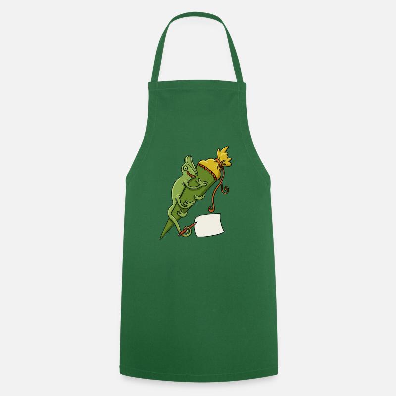 Caméléon avec cône d’école et bout de papier - Tablier de cuisine - vert foncé