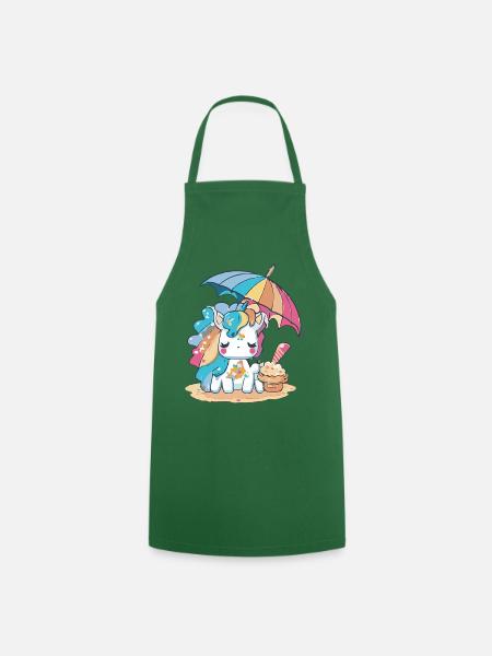 Une licorne aux cheveux arc-en-ciel - Tablier de cuisine - vert foncé