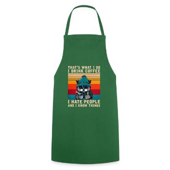 I Drink Coffee I Hate People I Know Things Cat - Cooking Apron - green - Front - AI Model Male 185 dark (185cm)