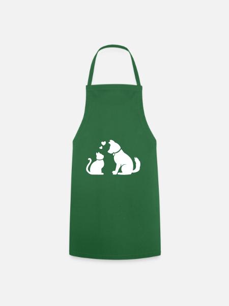 Chat mignon et chien / chat mignon et chien / cadeau - Tablier de cuisine - vert foncé