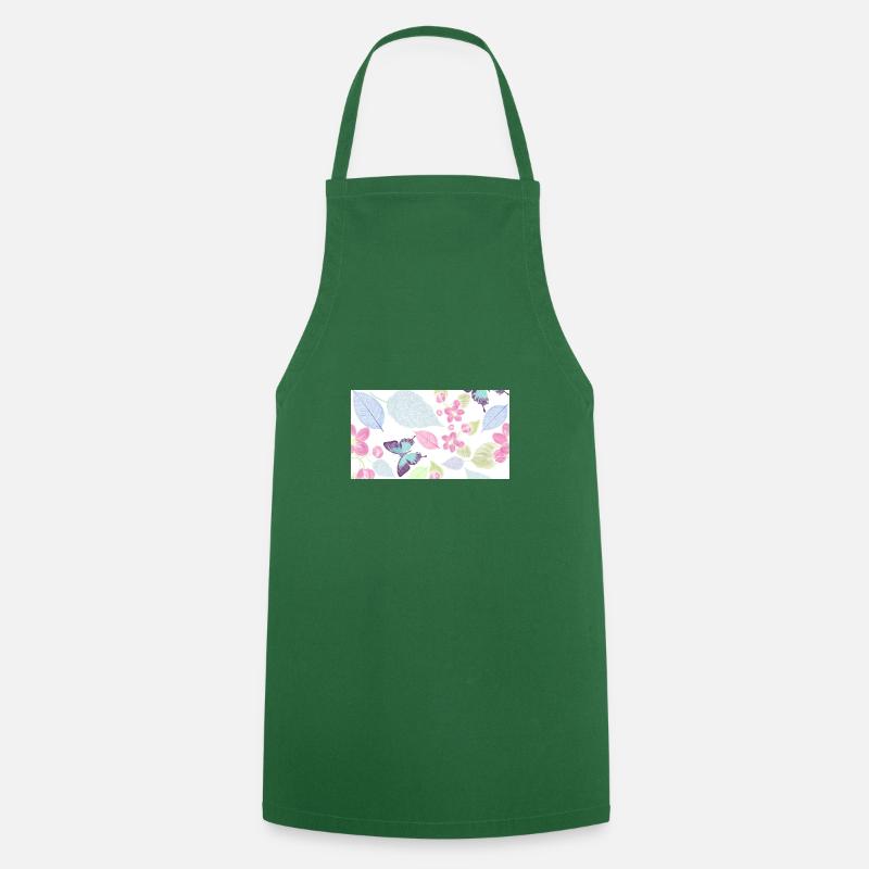 papillon, fleur, feuilles de différentes couleurs - Tablier de cuisine - vert foncé