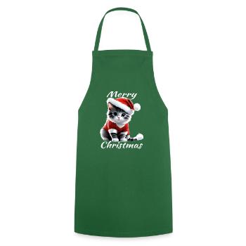 Joyeux Noël chat avec bonnet de père Noël - Tablier de cuisine - vert foncé - Devant - AI Model Male 185 dark (185cm)