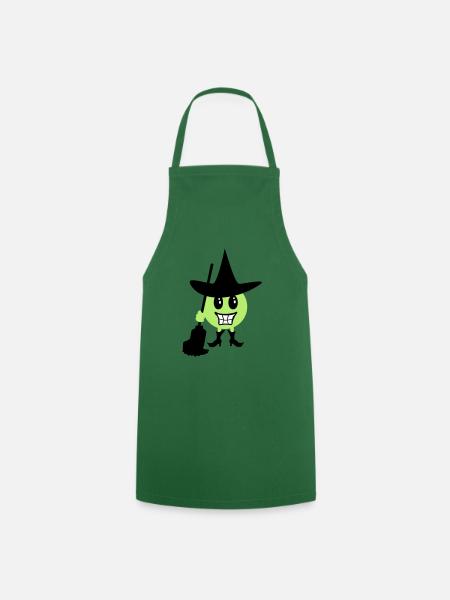 Émoticône sorcière / Witch Halloween Emoji (b, 3c) - Tablier de cuisine - vert foncé