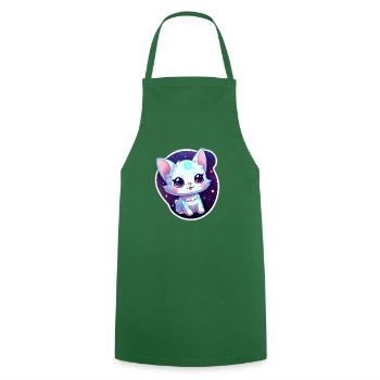 « Kitty Galaxy: Dessin animé mignon flottant dans l’espace » - Tablier de cuisine - vert foncé - Devant - AI Model Male 185 dark (185cm)