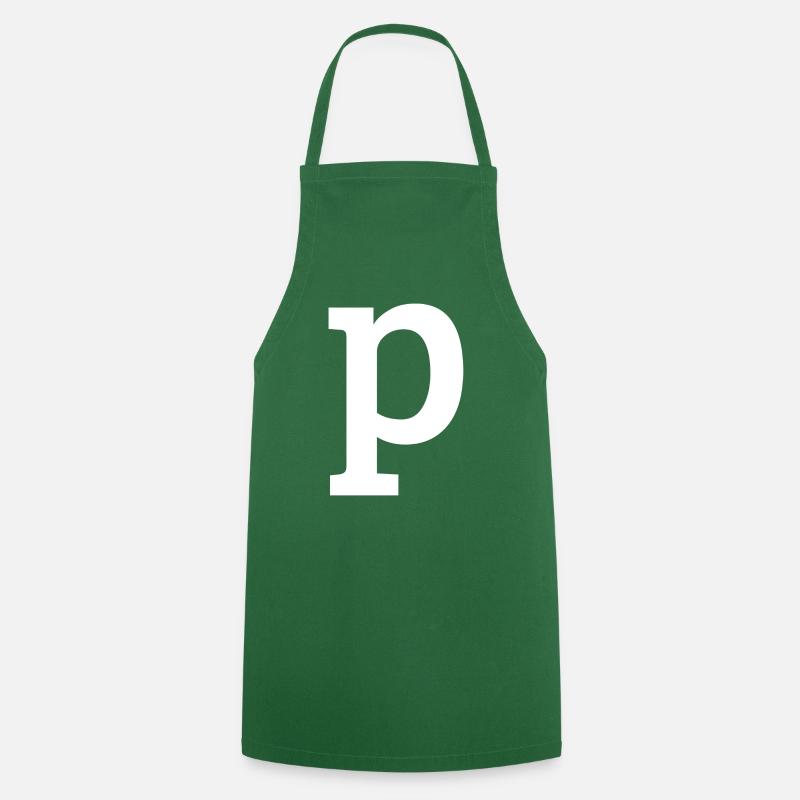 Lettre p « p » blanc - Tablier de cuisine - vert foncé