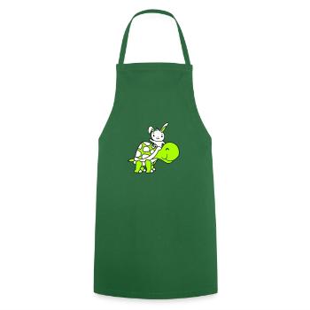 Bunny Big Giant Turtle Riding Waving Cute - Cooking Apron - green - Front - AI Model Male 185 dark (185cm)